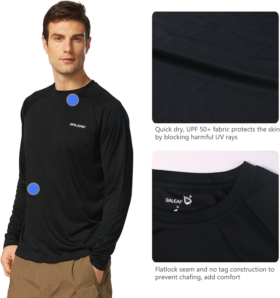 Mens UPF 50+ Sun Protection Shirts Long Sleeve Rash Guard, Quick Dry 4-Way Stretch for Fishing Swimming Surfing